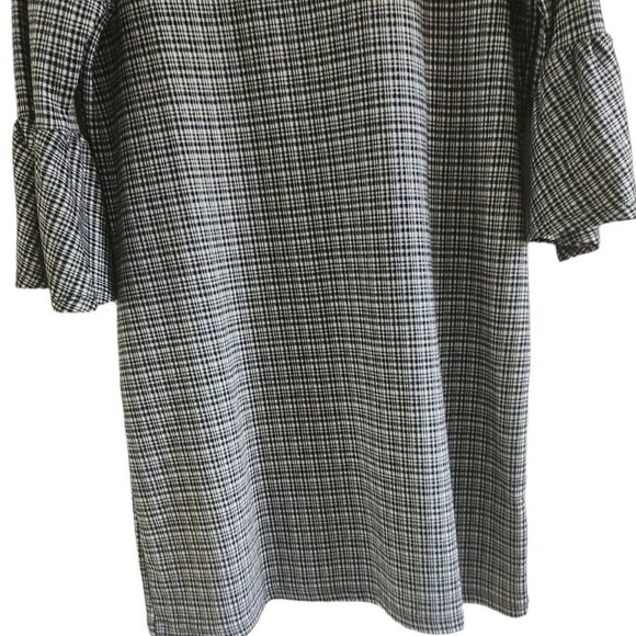 Beach Lunch Lounge Glen Plaid Shift Dress Gray Size Large Bell Sleeves - Picture 3 of 8